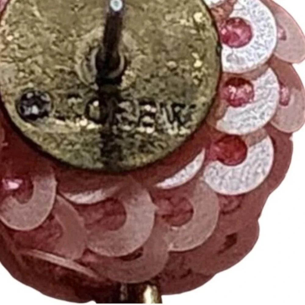 J. Crew Mauve‎ Pink Beaded Sequin Ball Drop Statement Earrings Gold Tone